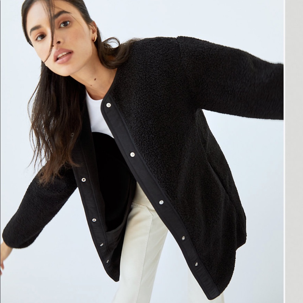 Wilfred Free Sherpa Long Liner Jacket in black | oversized teddy jacket coat EUC